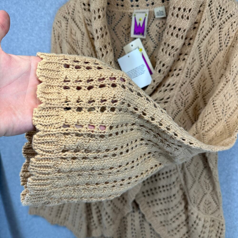 Vintage Antthony Original Sweater Womens Small Tan Crochet One-Button Cardigan - Picture 8 of 16